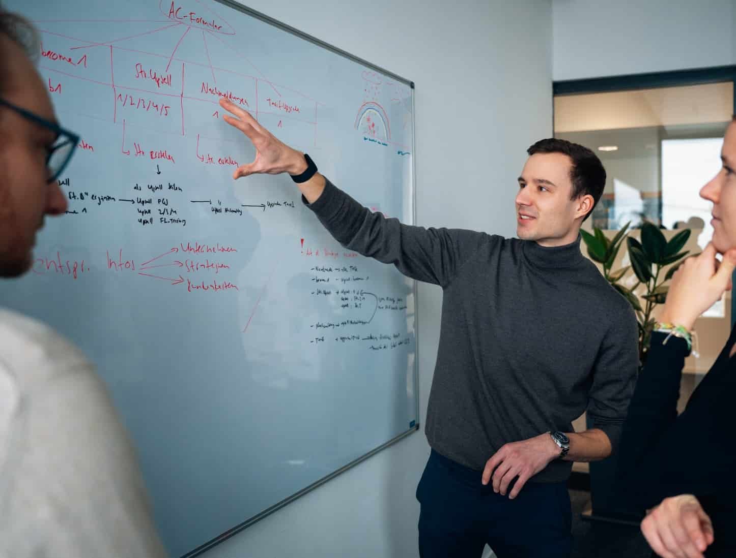 Lorenz Ritter von Stein explaining a sales process on a whiteboard